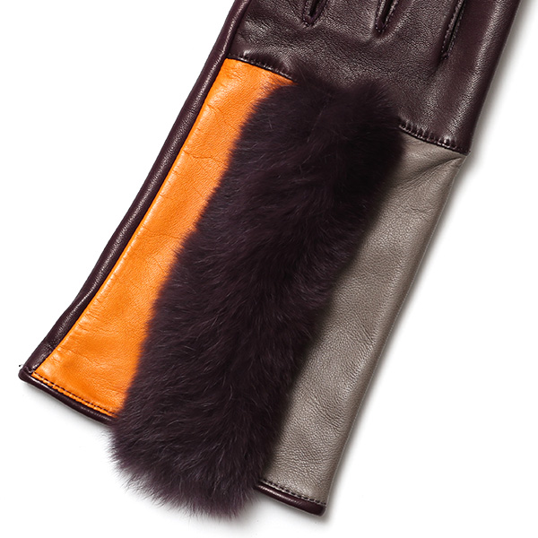  KURODA(クロダ) 高級 日本製 婦人 レッキスラビットファー 手袋 パープル 紫色 イタリア製仔羊革 手袋専門ブランド ファッション おしゃれ グローブ 大人