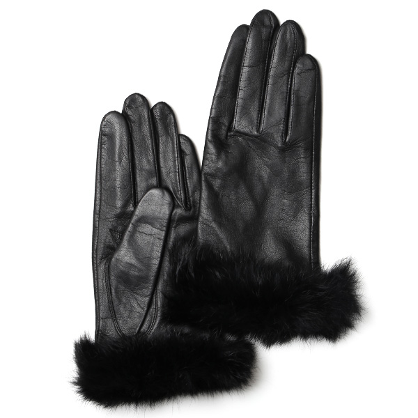 KURODA(クロダ) 羊革(イタリア製ラムスキン) ラビットファー レディース 手袋 ブラック