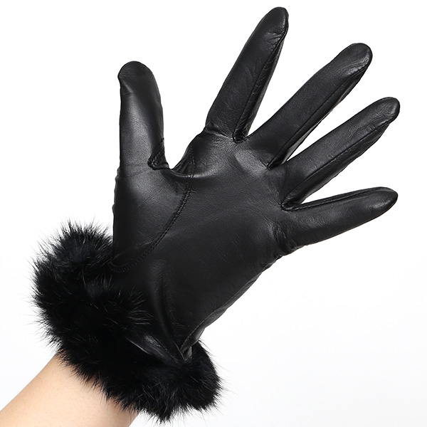  KURODA(クロダ) ラビットファー レディース 本革 手袋 ブラック 黒 黒色 女性 婦人 天然 ファー付き グローブ おしゃれ 高級 皮 てぶくろ 日本メーカー ブランド