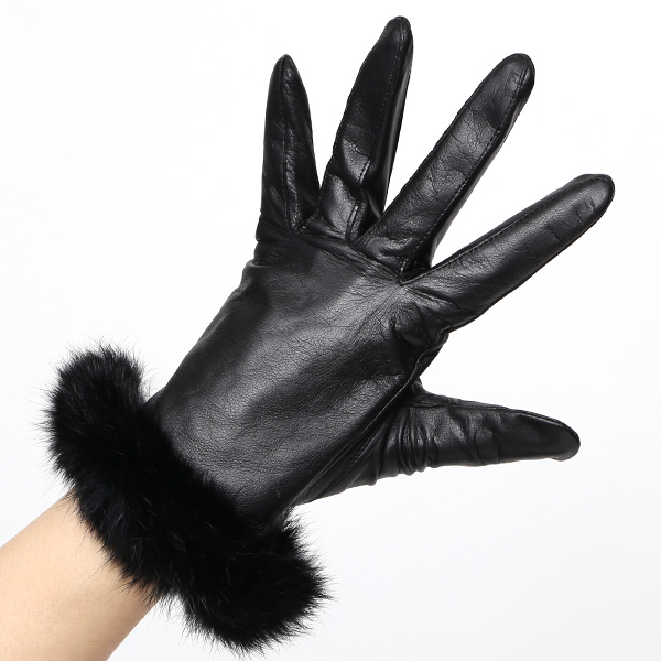  KURODA(クロダ) ラビットファー レディース 本革 手袋 ブラック 黒 黒色 女性 婦人 天然 ファー付き グローブ おしゃれ 高級 皮 てぶくろ 日本メーカー ブランド