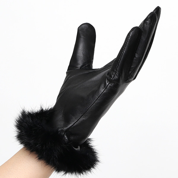  KURODA(クロダ) ラビットファー レディース 本革 手袋 ブラック 黒 黒色 女性 婦人 天然 ファー付き グローブ おしゃれ 高級 皮 てぶくろ 日本メーカー ブランド