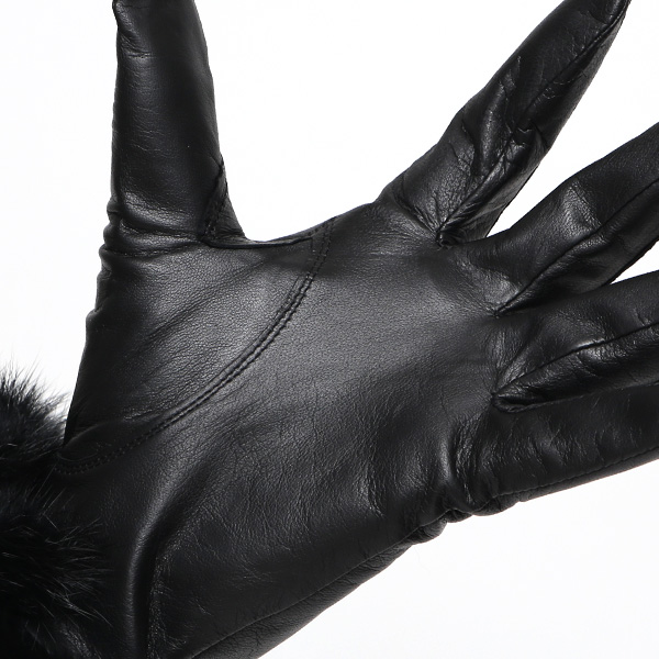  KURODA(クロダ) ラビットファー レディース 本革 手袋 ブラック 黒 黒色 女性 婦人 天然 ファー付き グローブ おしゃれ 高級 皮 てぶくろ 日本メーカー ブランド