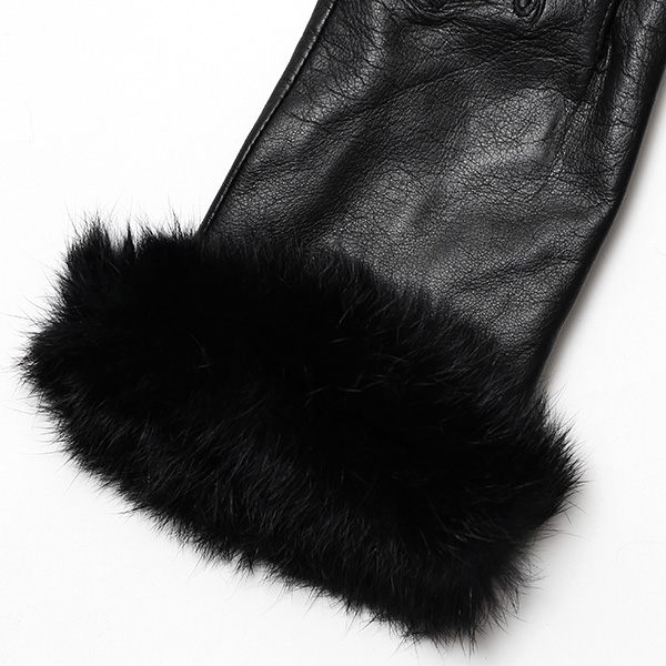  KURODA(クロダ) ラビットファー レディース 本革 手袋 ブラック 黒 黒色 女性 婦人 天然 ファー付き グローブ おしゃれ 高級 皮 てぶくろ 日本メーカー ブランド