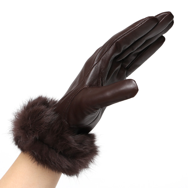  KURODA(クロダ) ラビットファー レディース 本革 手袋 ブラウン 茶 茶色 女性 婦人 天然 ファー付き グローブ おしゃれ 高級 皮 てぶくろ 日本メーカー ブランド