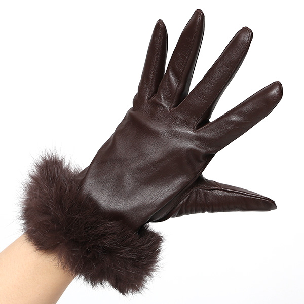  KURODA(クロダ) ラビットファー レディース 本革 手袋 ブラウン 茶 茶色 女性 婦人 天然 ファー付き グローブ おしゃれ 高級 皮 てぶくろ 日本メーカー ブランド