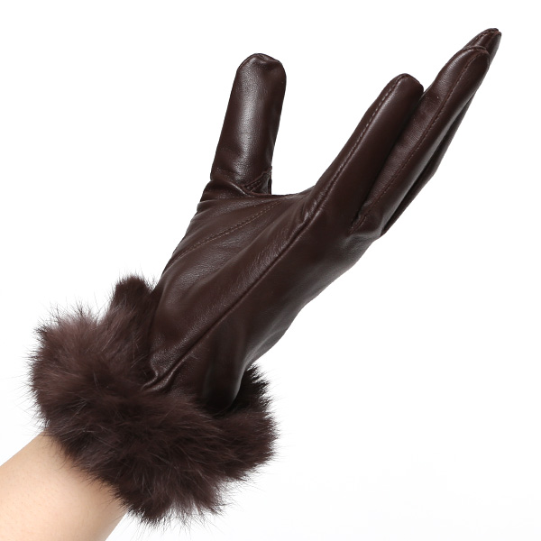  KURODA(クロダ) ラビットファー レディース 本革 手袋 ブラウン 茶 茶色 女性 婦人 天然 ファー付き グローブ おしゃれ 高級 皮 てぶくろ 日本メーカー ブランド
