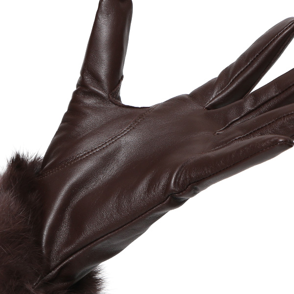  KURODA(クロダ) ラビットファー レディース 本革 手袋 ブラウン 茶 茶色 女性 婦人 天然 ファー付き グローブ おしゃれ 高級 皮 てぶくろ 日本メーカー ブランド