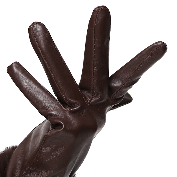  KURODA(クロダ) ラビットファー レディース 本革 手袋 ブラウン 茶 茶色 女性 婦人 天然 ファー付き グローブ おしゃれ 高級 皮 てぶくろ 日本メーカー ブランド
