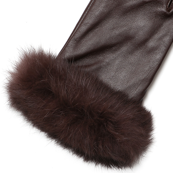  KURODA(クロダ) ラビットファー レディース 本革 手袋 ブラウン 茶 茶色 女性 婦人 天然 ファー付き グローブ おしゃれ 高級 皮 てぶくろ 日本メーカー ブランド