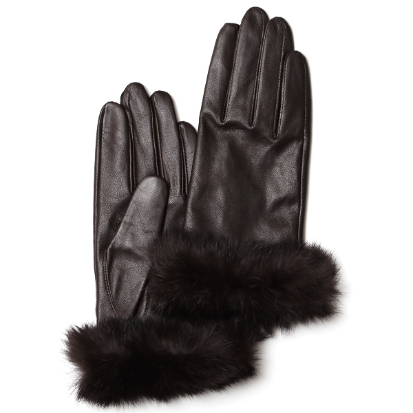 KURODA(クロダ) 羊革(イタリア製ラムスキン) ラビットファー レディース 手袋 ダークブラウン