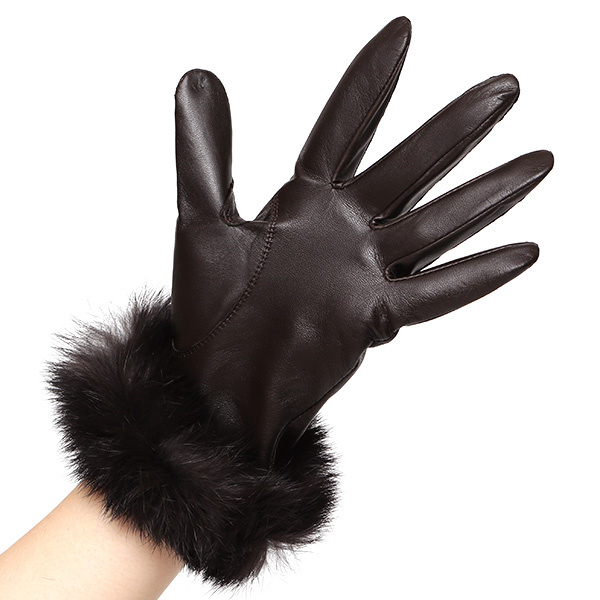  KURODA(クロダ) ラビットファー レディース 本革 手袋 ダークブラウン ブラウン 茶 茶色 女性 婦人 天然 ファー付き グローブ おしゃれ 高級 皮 てぶくろ 日本メーカー ブランド