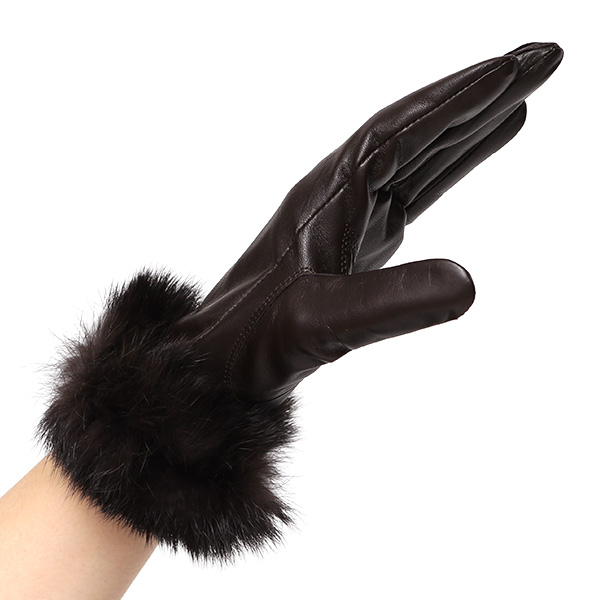  KURODA(クロダ) ラビットファー レディース 本革 手袋 ダークブラウン ブラウン 茶 茶色 女性 婦人 天然 ファー付き グローブ おしゃれ 高級 皮 てぶくろ 日本メーカー ブランド