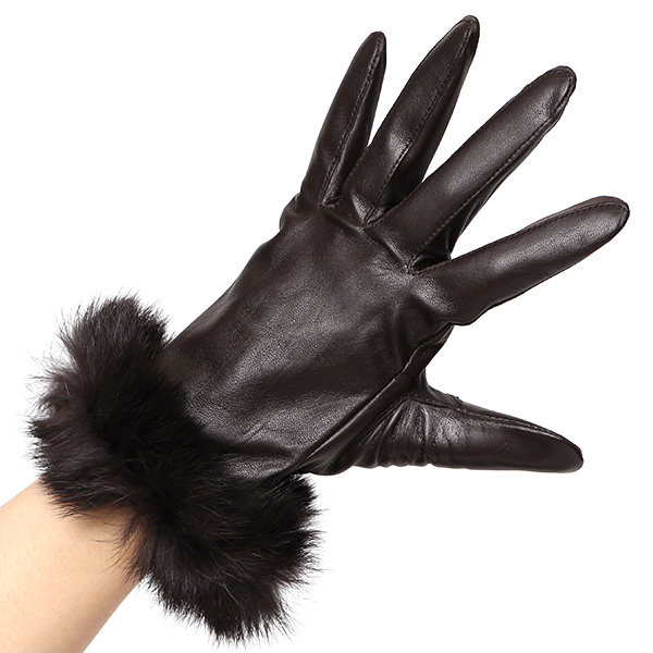  KURODA(クロダ) ラビットファー レディース 本革 手袋 ダークブラウン ブラウン 茶 茶色 女性 婦人 天然 ファー付き グローブ おしゃれ 高級 皮 てぶくろ 日本メーカー ブランド