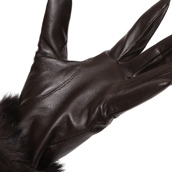  KURODA(クロダ) ラビットファー レディース 本革 手袋 ダークブラウン ブラウン 茶 茶色 女性 婦人 天然 ファー付き グローブ おしゃれ 高級 皮 てぶくろ 日本メーカー ブランド
