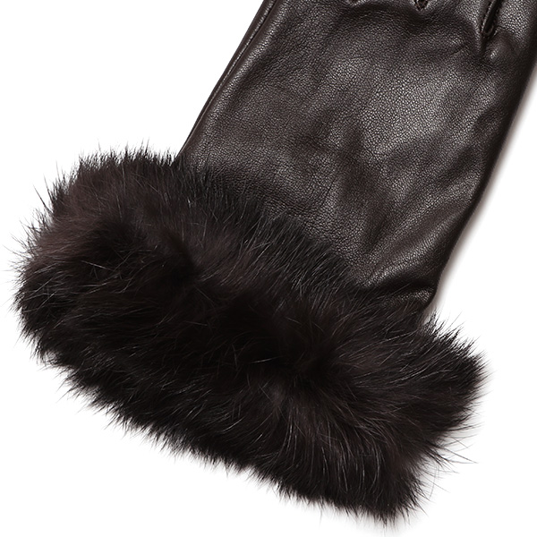  KURODA(クロダ) ラビットファー レディース 本革 手袋 ダークブラウン ブラウン 茶 茶色 女性 婦人 天然 ファー付き グローブ おしゃれ 高級 皮 てぶくろ 日本メーカー ブランド