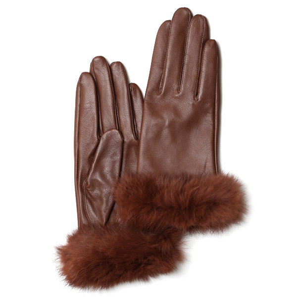 KURODA(クロダ) 羊革(イタリア製ラムスキン) ラビットファー レディース 手袋 ライトブラウン