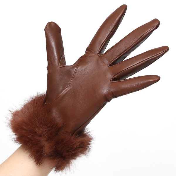  KURODA(クロダ) ラビットファー レディース 本革 手袋 ブラウン 茶 茶色 女性 婦人 天然 ファー付き グローブ おしゃれ 高級 皮 てぶくろ 日本メーカー ブランド