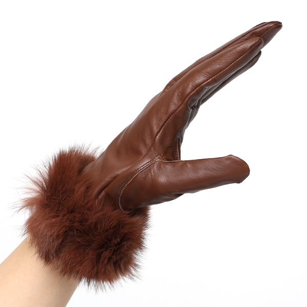  KURODA(クロダ) ラビットファー レディース 本革 手袋 ブラウン 茶 茶色 女性 婦人 天然 ファー付き グローブ おしゃれ 高級 皮 てぶくろ 日本メーカー ブランド