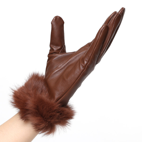  KURODA(クロダ) ラビットファー レディース 本革 手袋 ブラウン 茶 茶色 女性 婦人 天然 ファー付き グローブ おしゃれ 高級 皮 てぶくろ 日本メーカー ブランド