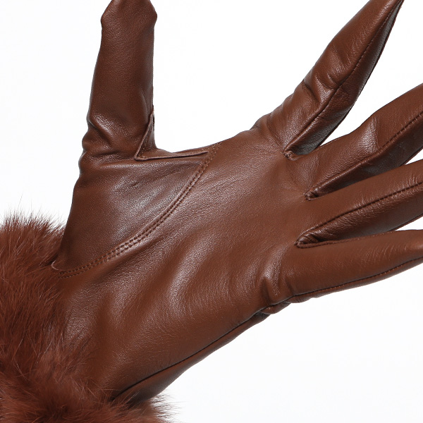  KURODA(クロダ) ラビットファー レディース 本革 手袋 ブラウン 茶 茶色 女性 婦人 天然 ファー付き グローブ おしゃれ 高級 皮 てぶくろ 日本メーカー ブランド