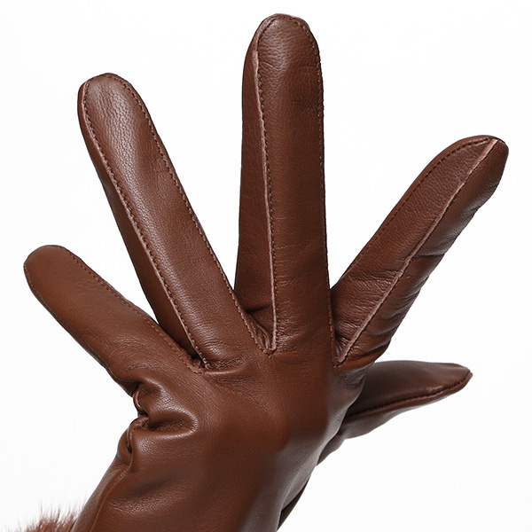  KURODA(クロダ) ラビットファー レディース 本革 手袋 ブラウン 茶 茶色 女性 婦人 天然 ファー付き グローブ おしゃれ 高級 皮 てぶくろ 日本メーカー ブランド