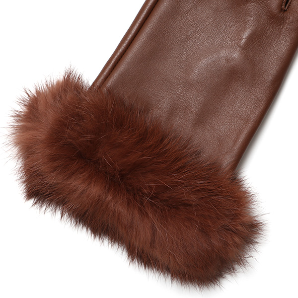  KURODA(クロダ) ラビットファー レディース 本革 手袋 ブラウン 茶 茶色 女性 婦人 天然 ファー付き グローブ おしゃれ 高級 皮 てぶくろ 日本メーカー ブランド