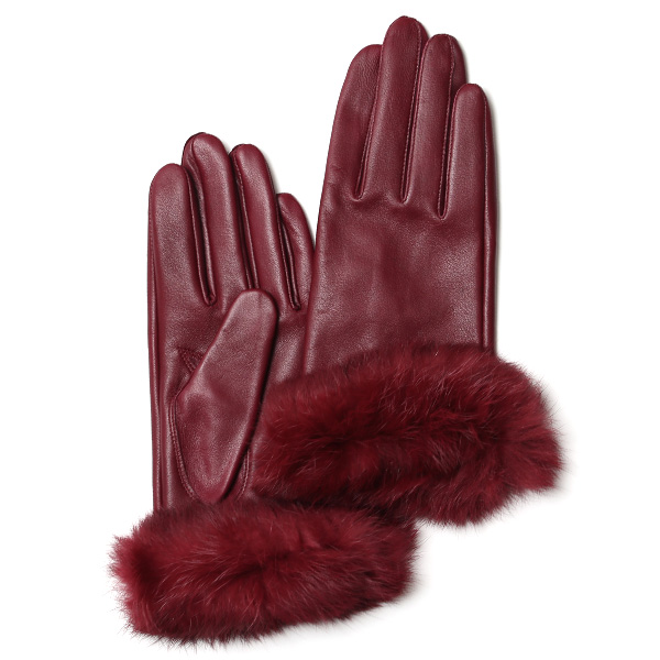 KURODA(クロダ) 羊革(イタリア製ラムスキン) ラビットファー レディース 手袋 ワイン