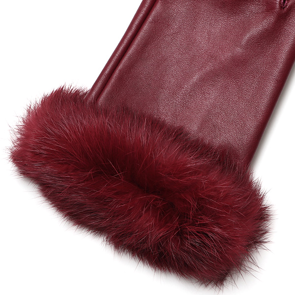 KURODA(クロダ) ラビットファー レディース 本革 手袋 ワイン レッド ワイン 赤色 女性 婦人 天然 ファー付き グローブ おしゃれ 高級 皮 てぶくろ 日本メーカー ブランド