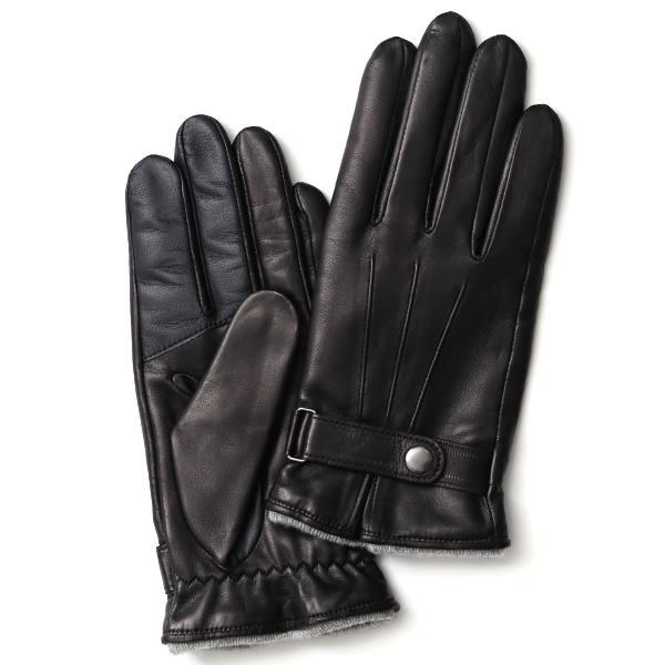 KURODA(クロダ) イタリーラム カシミヤ100％裏地 スマホ操作可能 三本山 ベルト付き メンズ 本革手袋 ブラック