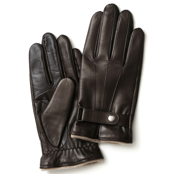 KURODA(クロダ) イタリーラム カシミヤ100％裏地 スマホ操作可能 三本山 ベルト付き メンズ 本革手袋 ダークブラウン