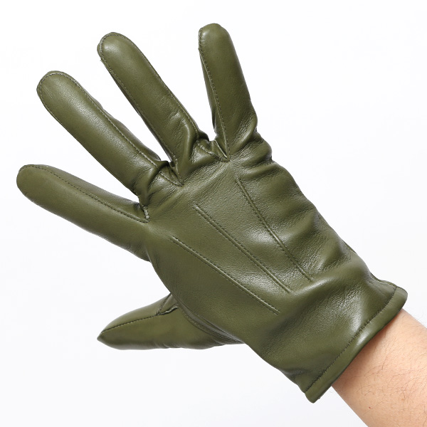  手袋 メンズ カシミヤ裏地 イタリア製仔羊革 国産 グリーン 緑色 本革 レザー グローブ 防寒 KURODA(クロダ)