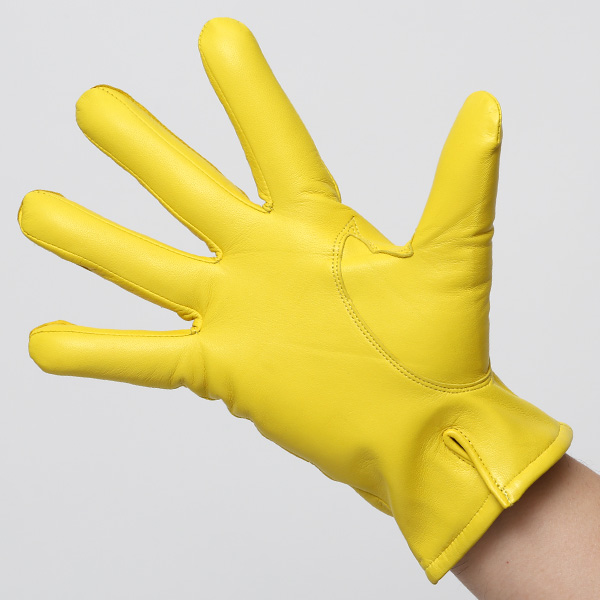  手袋 メンズ カシミヤ裏地 イタリア製仔羊革 国産 イエロー 黄色 本革 レザー グローブ 防寒 KURODA(クロダ)