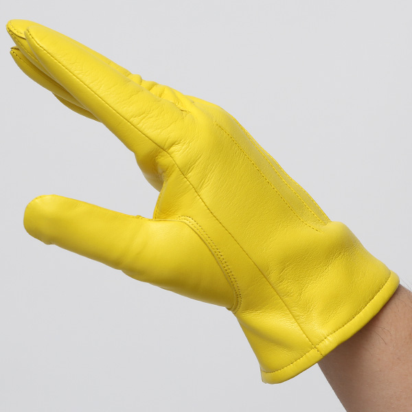  手袋 メンズ カシミヤ裏地 イタリア製仔羊革 国産 イエロー 黄色 本革 レザー グローブ 防寒 KURODA(クロダ)