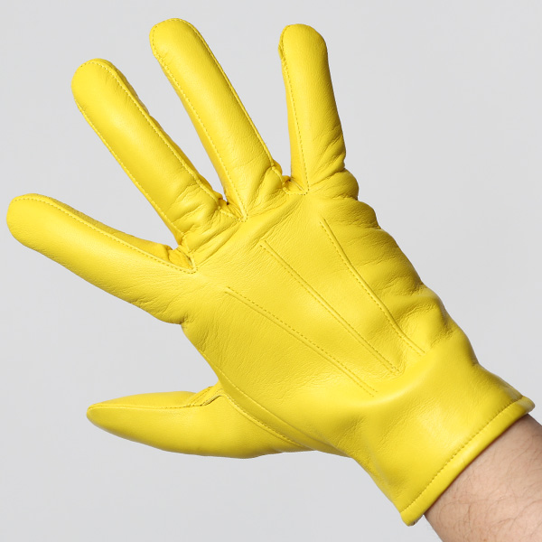  手袋 メンズ カシミヤ裏地 イタリア製仔羊革 国産 イエロー 黄色 本革 レザー グローブ 防寒 KURODA(クロダ)