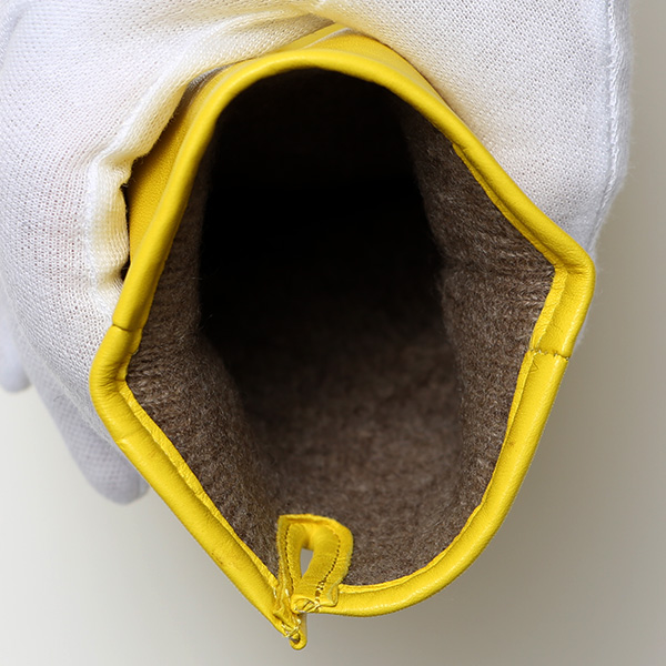  手袋 メンズ カシミヤ裏地 イタリア製仔羊革 国産 イエロー 黄色 本革 レザー グローブ 防寒 KURODA(クロダ)