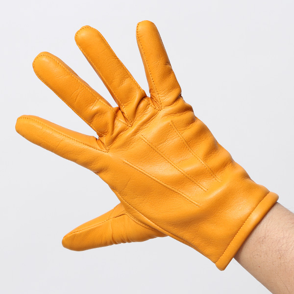  手袋 メンズ カシミヤ裏地 イタリア製仔羊革 国産 イエロー 黄色 本革 レザー グローブ 防寒 KURODA(クロダ)