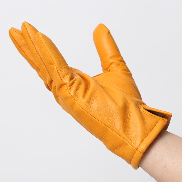  手袋 メンズ カシミヤ裏地 イタリア製仔羊革 国産 イエロー 黄色 本革 レザー グローブ 防寒 KURODA(クロダ)