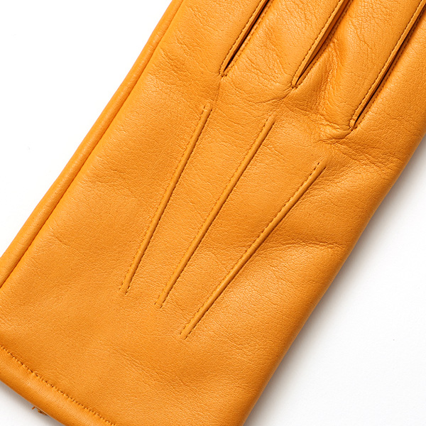  手袋 メンズ カシミヤ裏地 イタリア製仔羊革 国産 イエロー 黄色 本革 レザー グローブ 防寒 KURODA(クロダ)