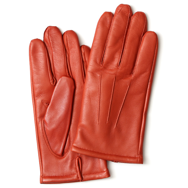 KURODA(クロダ) イタリーラム カシミヤ100％裏地 三本山 メンズ 本革手袋 オレンジ