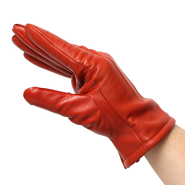  手袋 メンズ カシミヤ裏地 イタリア製仔羊革 国産 オレンジ 橙色 本革 レザー グローブ 防寒 KURODA(クロダ)