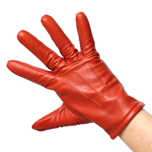  手袋 メンズ カシミヤ裏地 イタリア製仔羊革 国産 オレンジ 橙色 本革 レザー グローブ 防寒 KURODA(クロダ)
