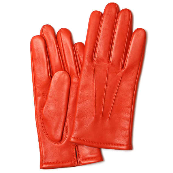 KURODA(クロダ) イタリーラム カシミヤ100％裏地 三本山 メンズ 本革手袋 レッドオレンジ