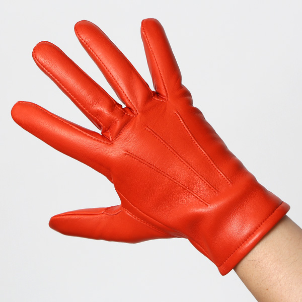 手袋 メンズ カシミヤ裏地 イタリア製仔羊革 国産 オレンジ 橙色 本革 レザー グローブ 防寒 KURODA(クロダ)