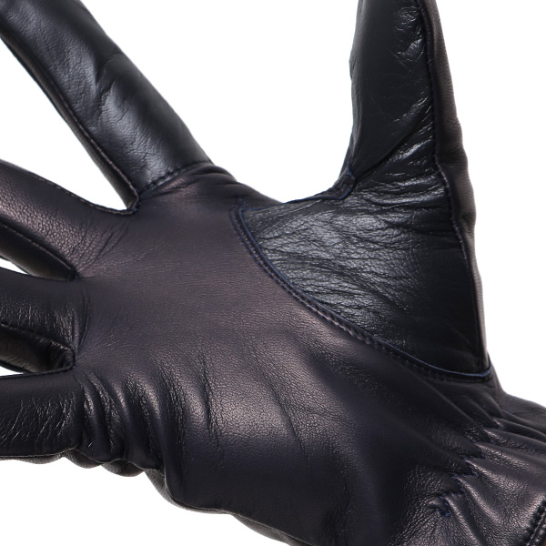  手袋 メンズ 本革 スマホ対応 カシミヤ裏地 ブルー ネイビー 青色 仔羊革 日本製 レザー 防寒 グローブ ファッション スーツ フォーマル 通勤 キレイめ KURODA(クロダ)