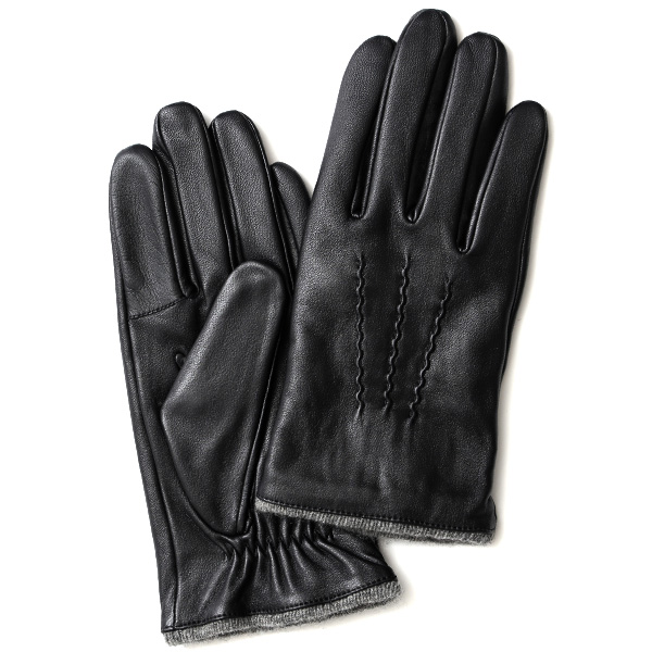 KURODA(クロダ) ラムスキン カシミヤ50％裏地 スマホ操作可能 三本山 メンズ 本革手袋 ブラック