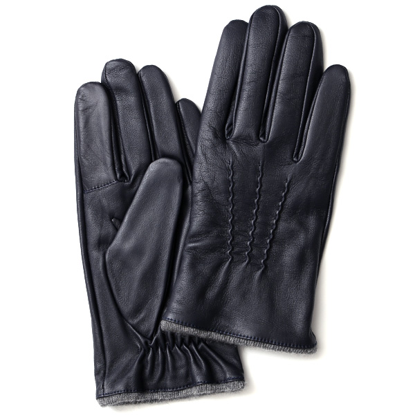 KURODA(クロダ) ラムスキン カシミヤ50％裏地 スマホ操作可能 三本山 メンズ 本革手袋 ネイビー