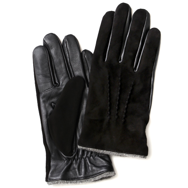 KURODA(クロダ) ヤギ革 カシミヤ50％裏地 スマホ操作可能 三本山 メンズ 本革手袋 ブラック