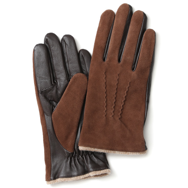KURODA(クロダ) ヤギ革 カシミヤ50％裏地 スマホ操作可能 三本山 メンズ 本革手袋 ブラウン