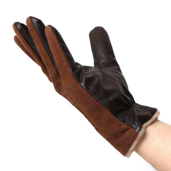  ヤギ革 手袋 メンズ スマホ対応 カシミヤ50％裏地 ブラウン 茶 茶色 防寒 カジュアル キレイめ 高級 上品 KURODA(クロダ)