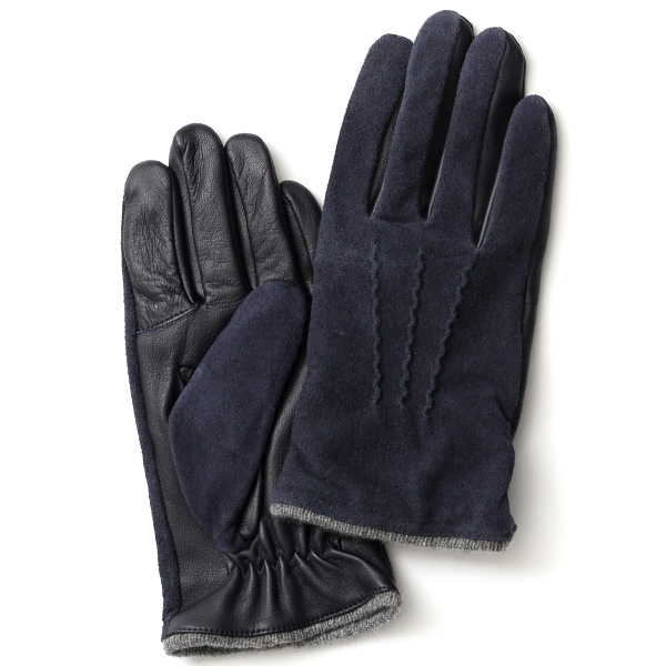 KURODA(クロダ) ヤギ革 カシミヤ50％裏地 スマホ操作可能 三本山 メンズ 本革手袋 ネイビー